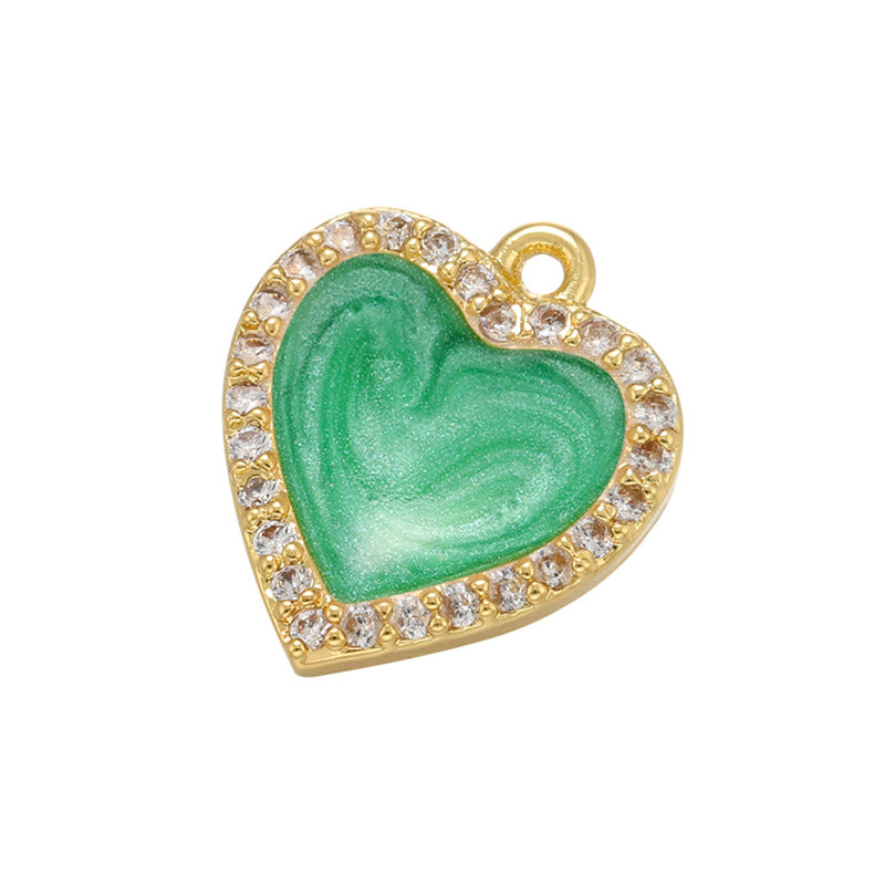 10pcs/lot 14*12mm Colorful Enamel CZ Paved Small Size Heart Charm Green Enamel Charms Charms Beads Beyond