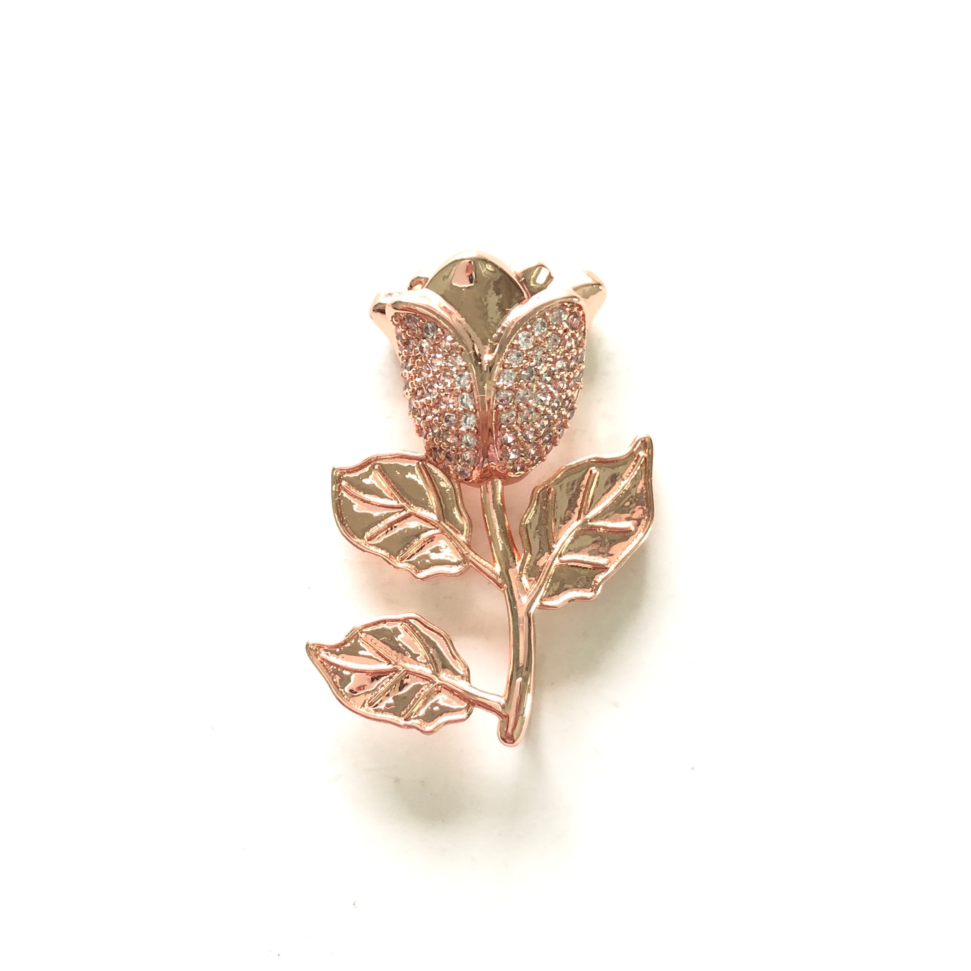 10pcs/lot 32*23mm Clear CZ Paved Rose Flower Charms Rose Gold CZ Paved Charms Flowers Large Sizes On Sale Charms Beads Beyond