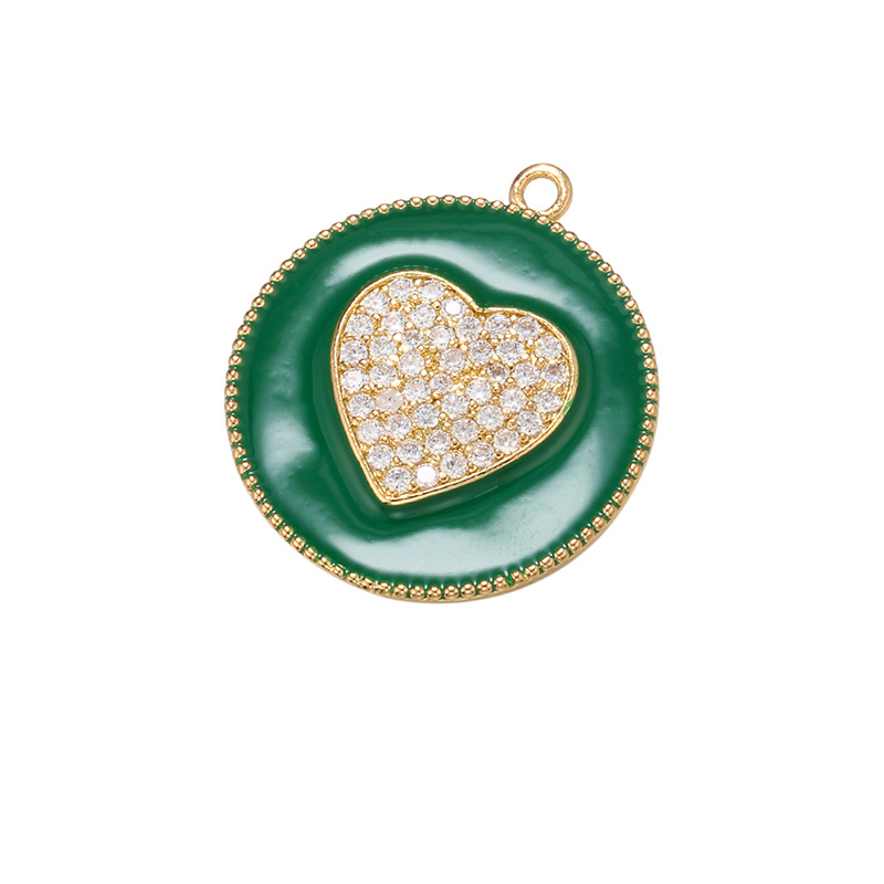 10pcs/lot 27.5*24mm Colorful Enamel CZ Pave Heart Charm Green Enamel Charms Charms Beads Beyond