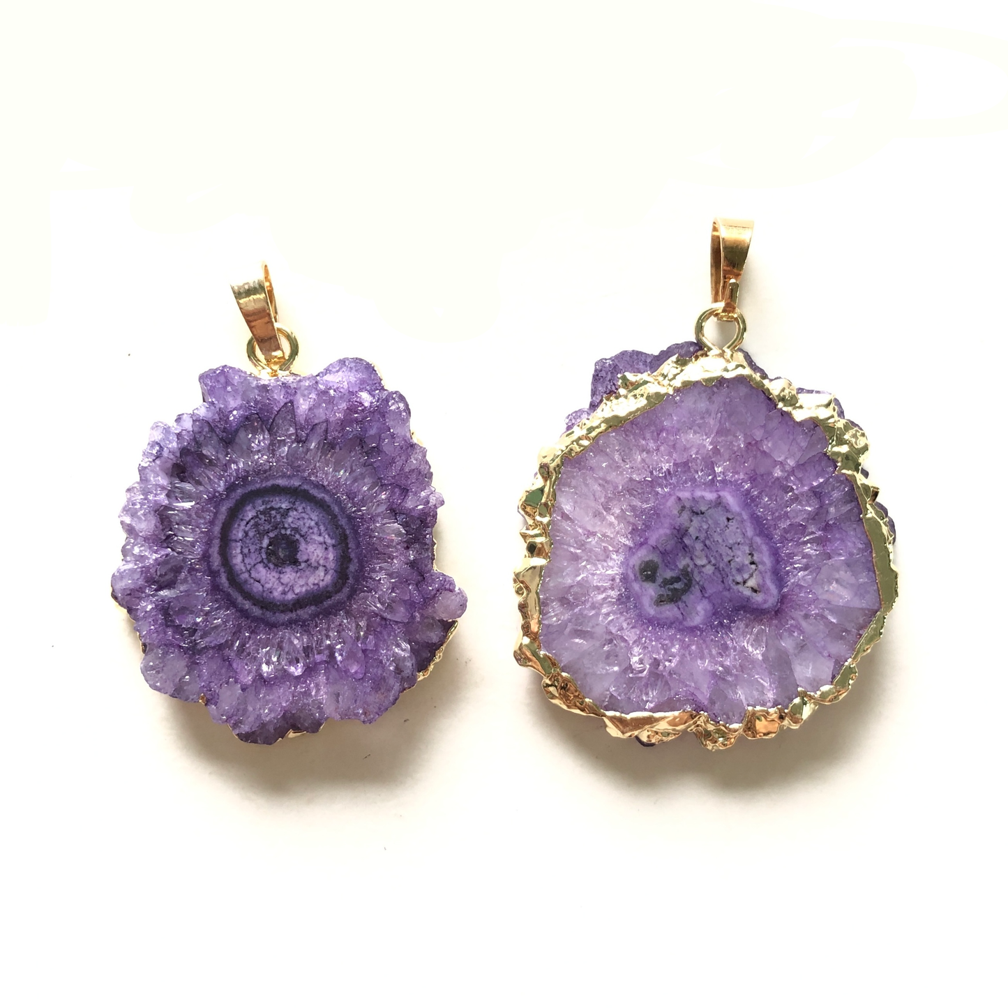 1PC 25-40mm Gold Plated Natural Sunflower Agate Charms-Premium Quality Purple on Gold Stone Charms Charms Beads Beyond