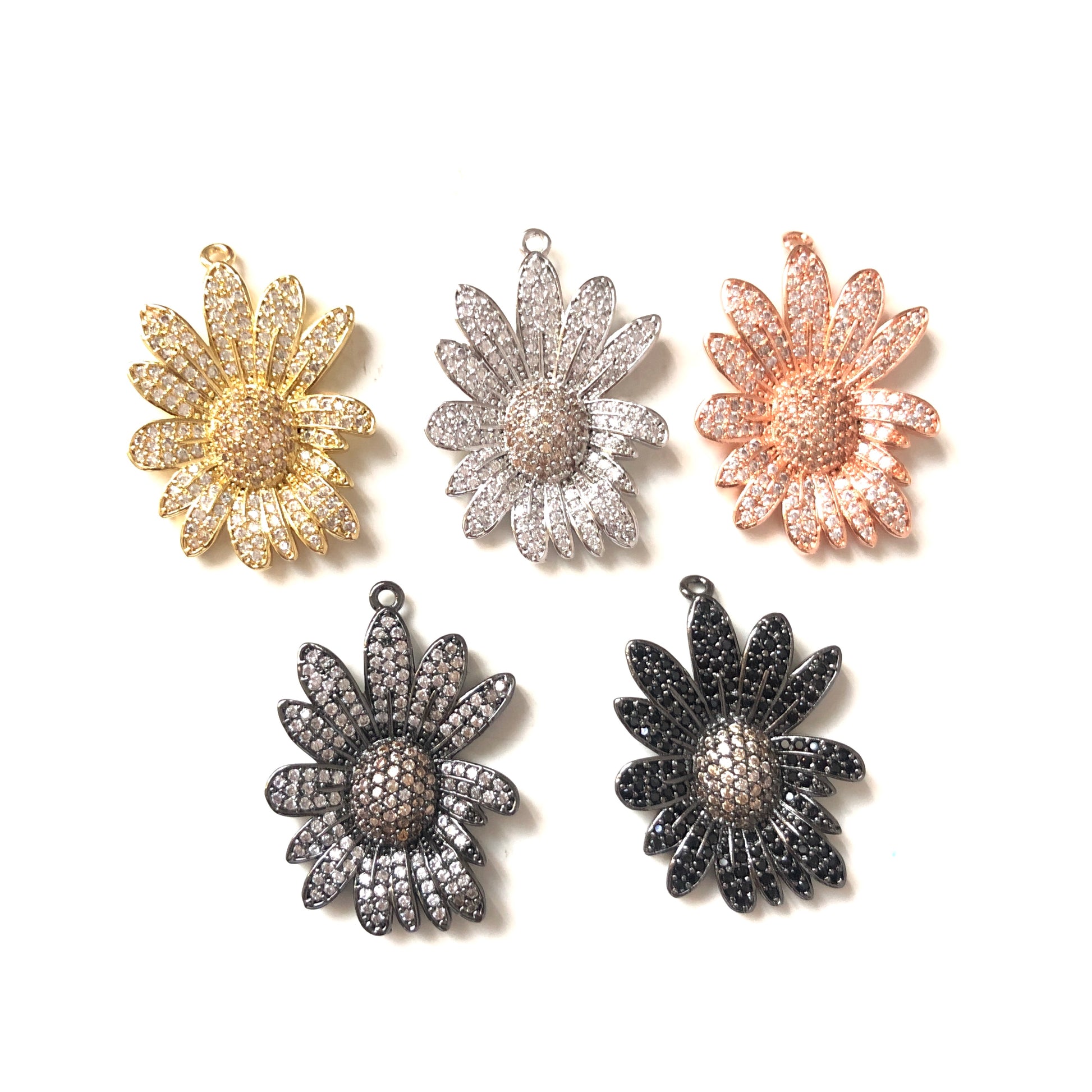 5-10pcs/lot 27.5*21.5mm CZ Paved Flower Charms CZ Paved Charms Flowers Charms Beads Beyond