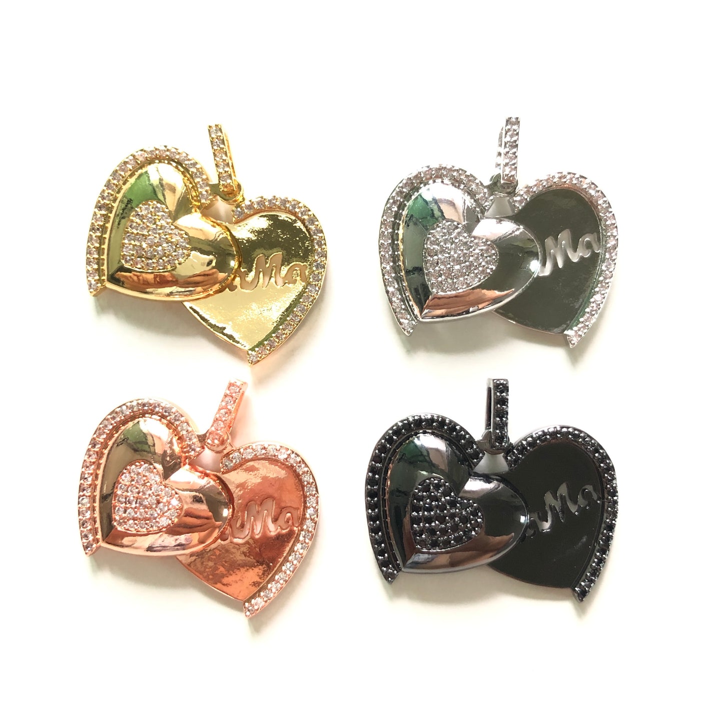 10pcs/lot 27*22mm CZ Paved Mom in Heart 3D Charms CZ Paved Charms Mother's Day On Sale Charms Beads Beyond