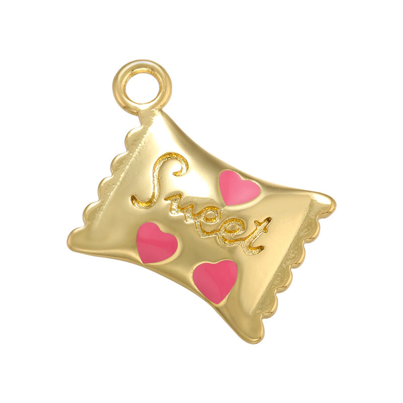 10pcs/lot 16*13mm Gold Plated Enamel Sweet Candy Charm Pink Enamel Charms Charms Beads Beyond