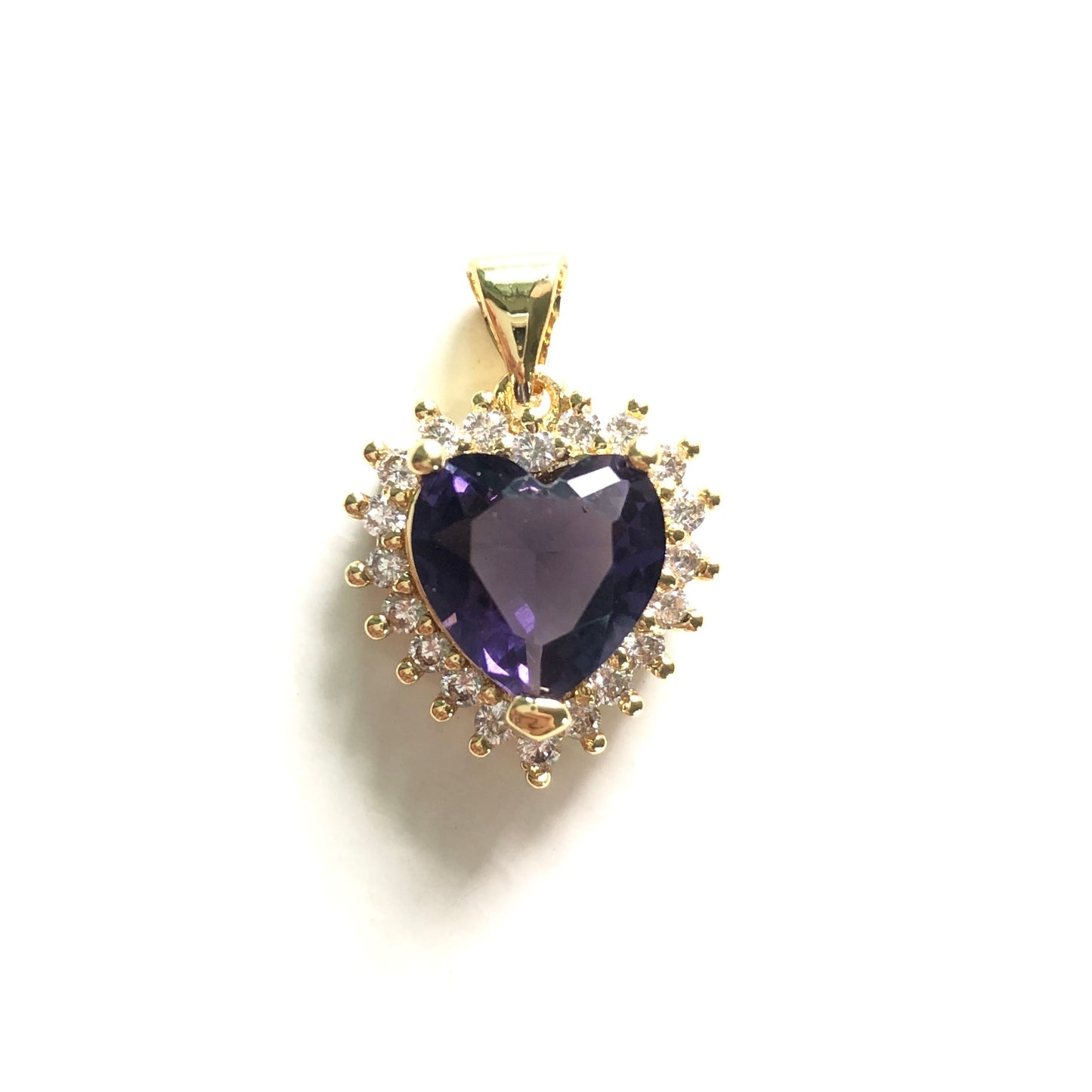10pcs/lot 18*16mm Purple Pink Blue CZ Paved Heart Charms Purple on Gold CZ Paved Charms Hearts Charms Beads Beyond