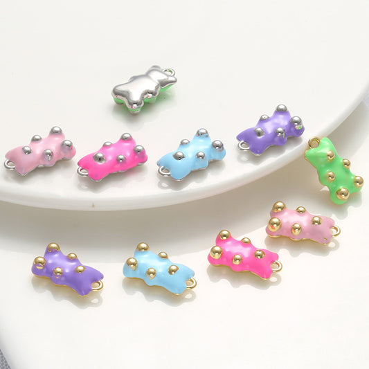 10pcs/lot 17.5*10mm Colorful Enamel Gold & Silver Plated Baby Bear Charm Mix Colors Enamel Charms Charms Beads Beyond