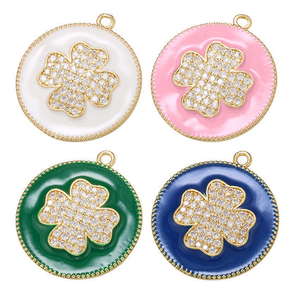 10pcs/lot 27.5*24mm Colorful Enamel CZ Pave Clover Charm Mix All 6 Colors Enamel Charms Charms Beads Beyond