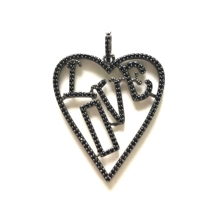 5-10pcs/lot 44.7*33.2mm CZ Paved Large Size Love Heart Charms Black on Black CZ Paved Charms Hearts Large Sizes Love Letters On Sale Charms Beads Beyond