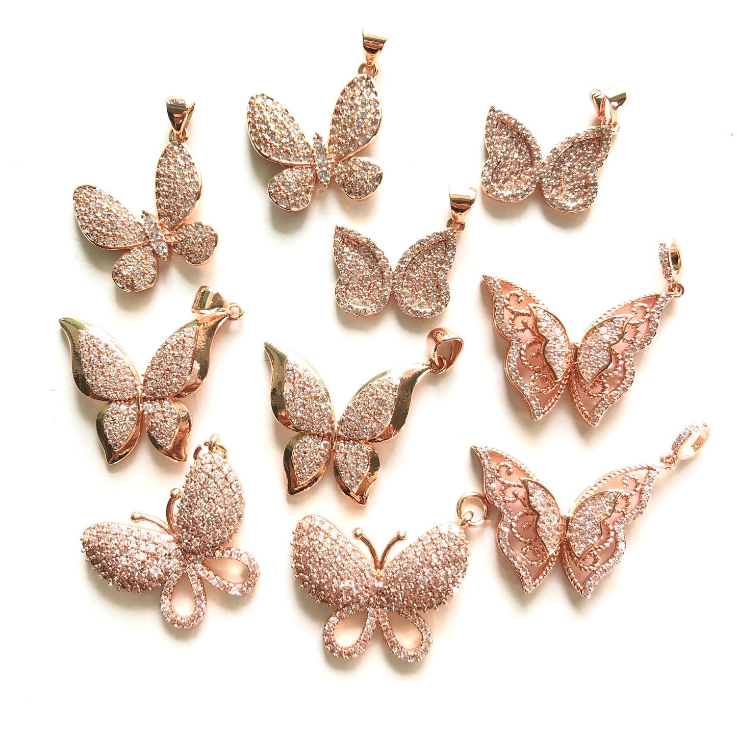 10pcs/lot Mix CZ Paved Butterfly Charms Set-Rose Gold CZ Paved Charms Mix Charms Charms Beads Beyond