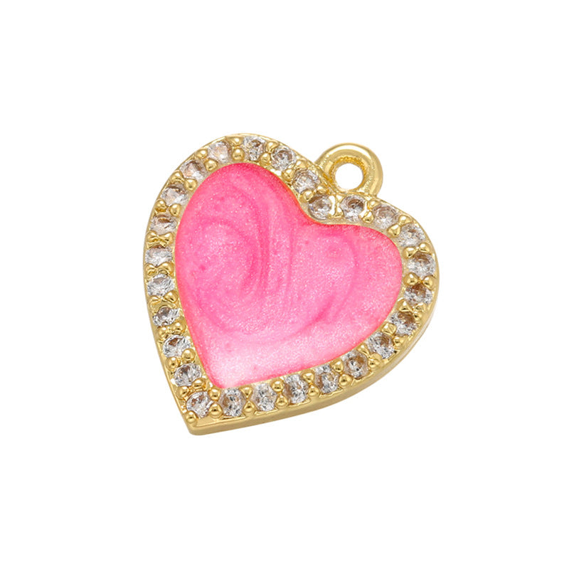 10pcs/lot 14*12mm Colorful Enamel CZ Paved Small Size Heart Charm Pink Enamel Charms Charms Beads Beyond