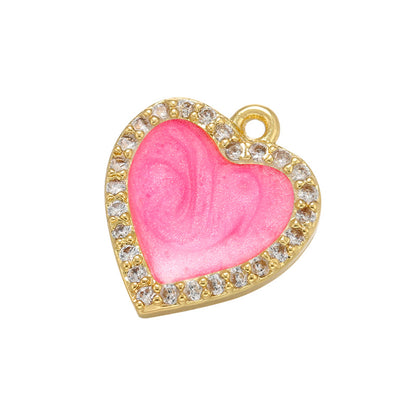 10pcs/lot 14*12mm Colorful Enamel CZ Paved Small Size Heart Charm Pink Enamel Charms Charms Beads Beyond
