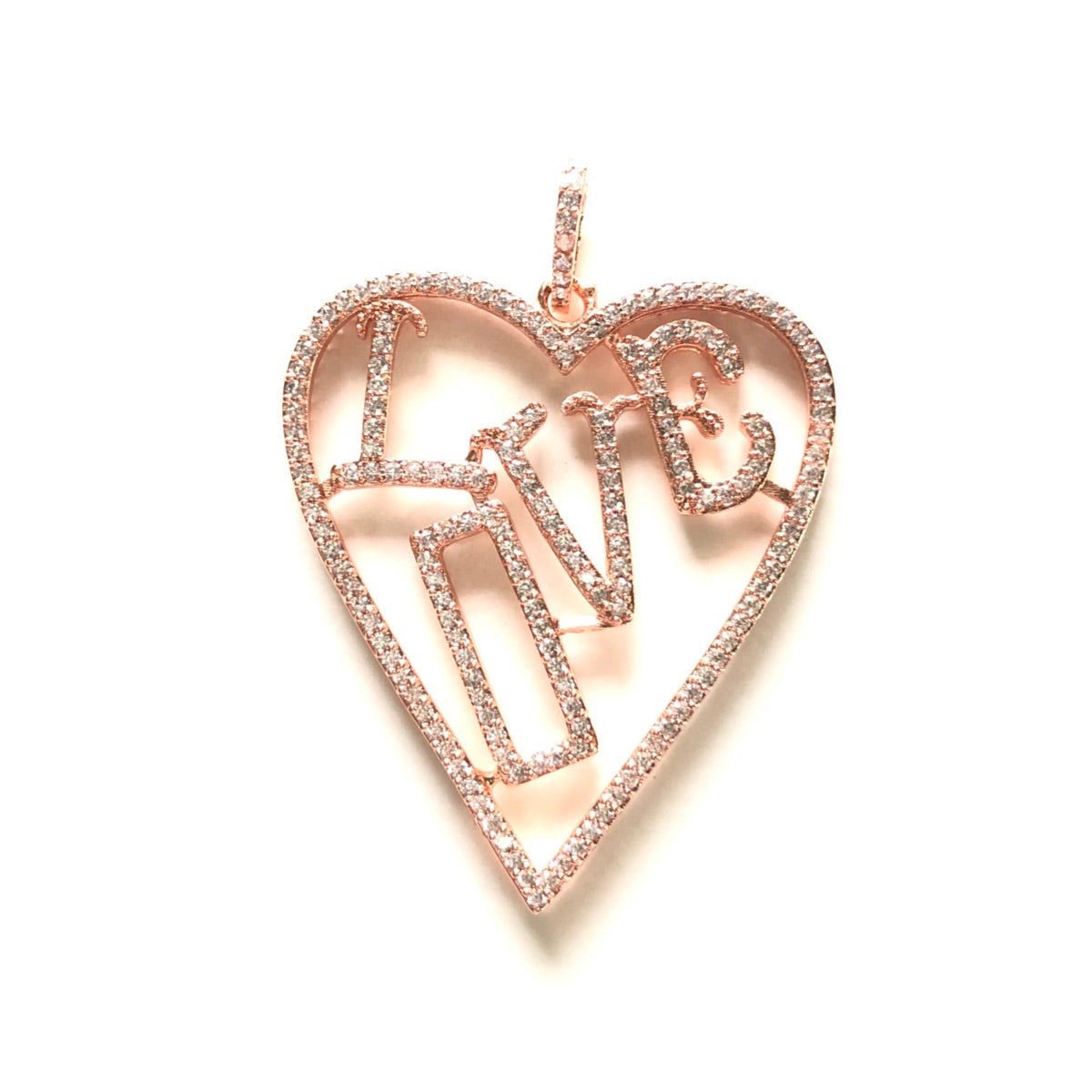 5-10pcs/lot 44.7*33.2mm CZ Paved Large Size Love Heart Charms Rose Gold CZ Paved Charms Hearts Large Sizes Love Letters On Sale Charms Beads Beyond