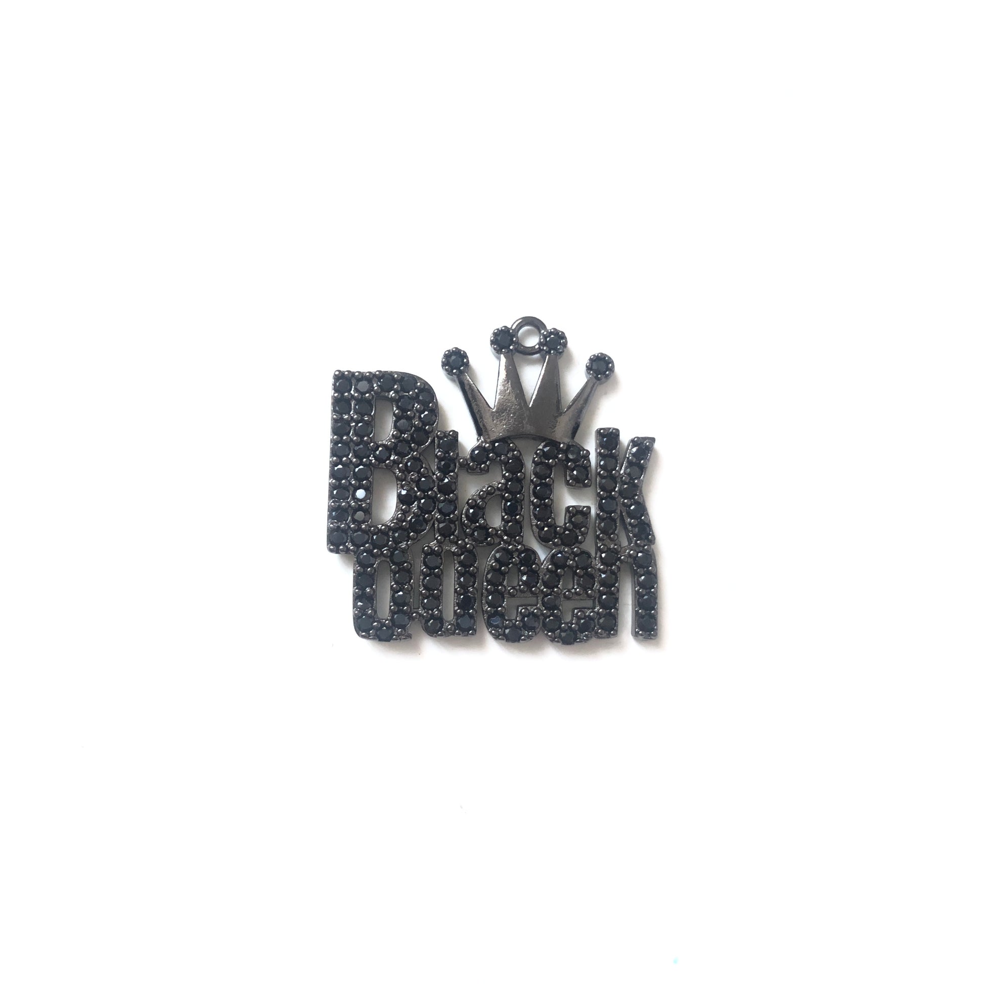 10pcs/lot 26*25.5mm CZ Paved Black Queen Charms Black on Black CZ Paved Charms Queen Charms Words & Quotes Charms Beads Beyond