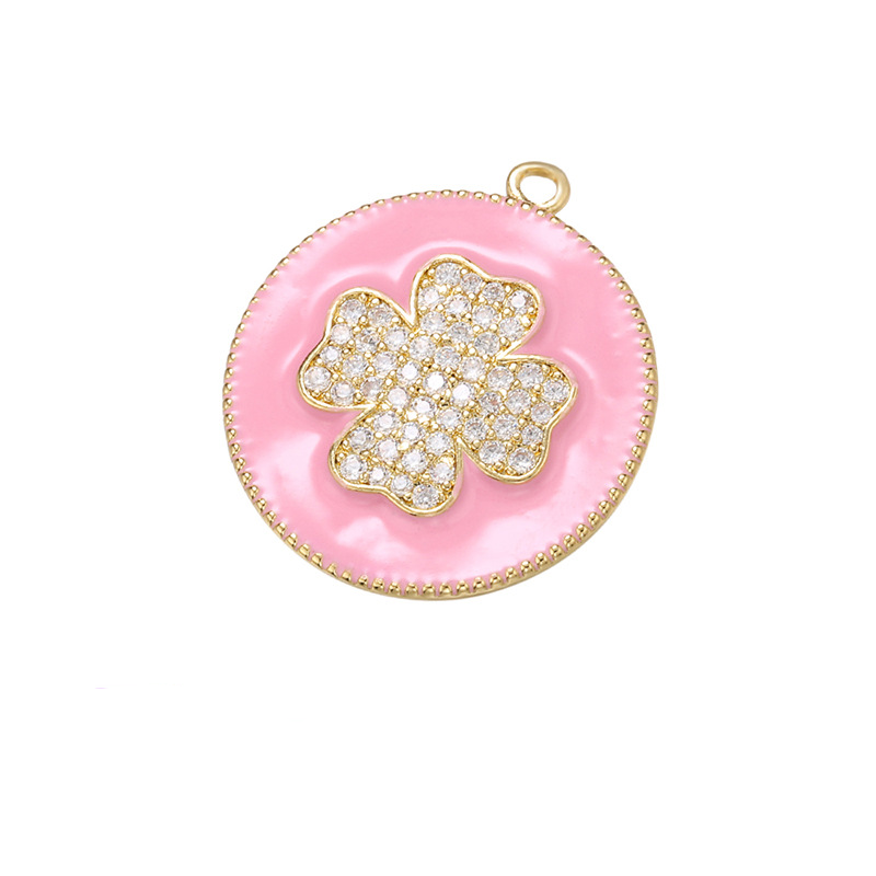 10pcs/lot 27.5*24mm Colorful Enamel CZ Pave Clover Charm Pink Enamel Charms Charms Beads Beyond