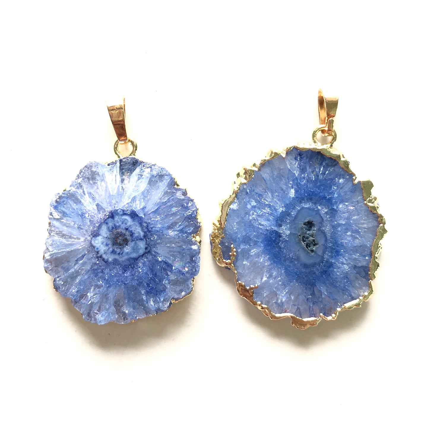 1PC 25-40mm Gold Plated Natural Sunflower Agate Charms-Premium Quality Blue on Gold Stone Charms Charms Beads Beyond