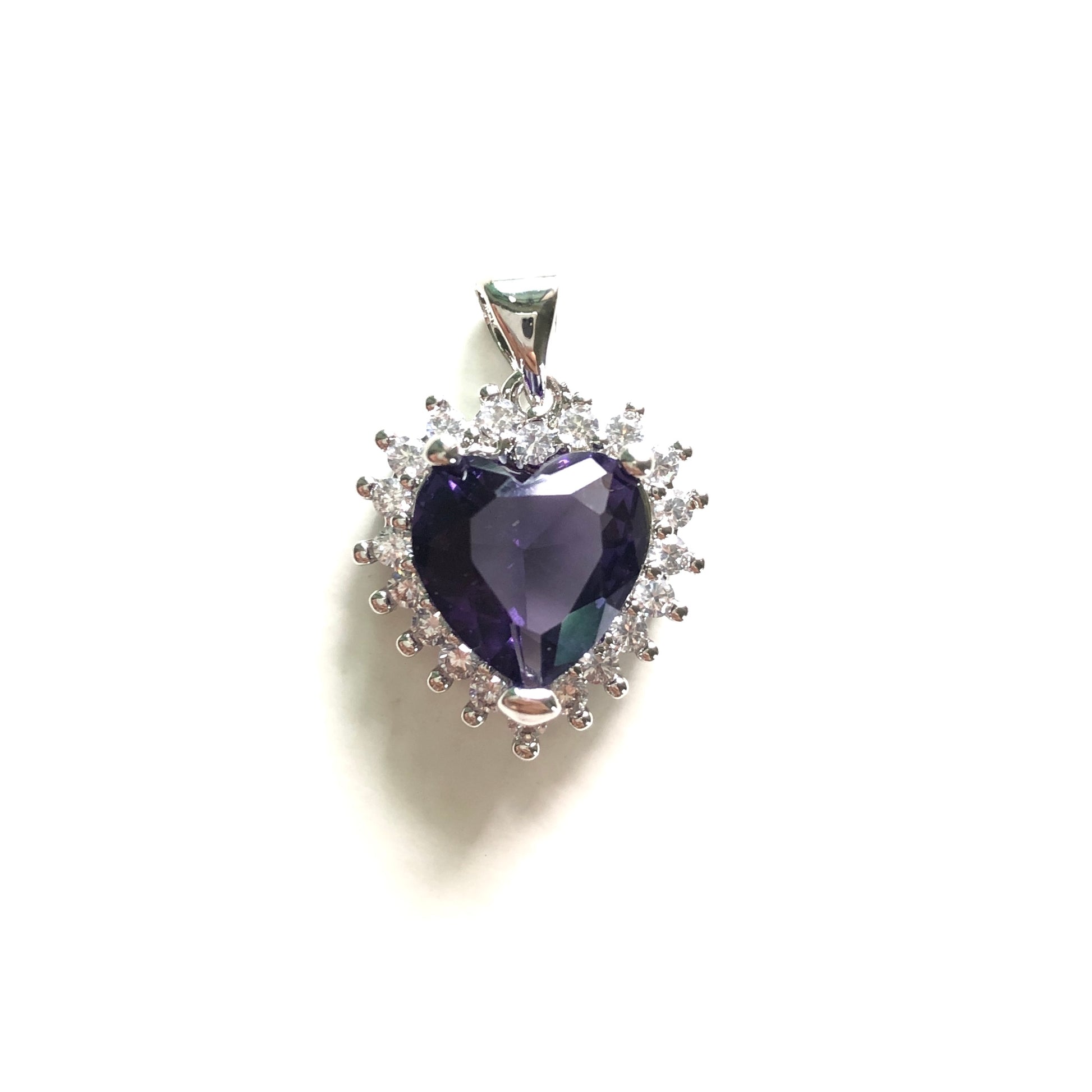 10pcs/lot 18*16mm Purple Pink Blue CZ Paved Heart Charms Purple on Silver CZ Paved Charms Hearts Charms Beads Beyond