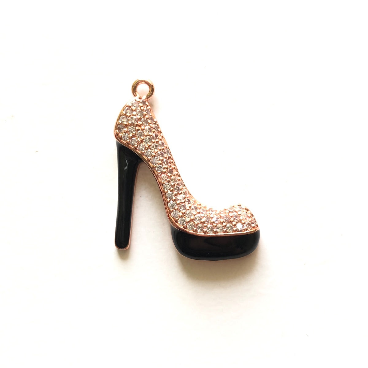 10pcs/lot 27*23mm CZ Paved Black Bottom High Heel Shoe Charms Rose Gold CZ Paved Charms High Heels On Sale Charms Beads Beyond