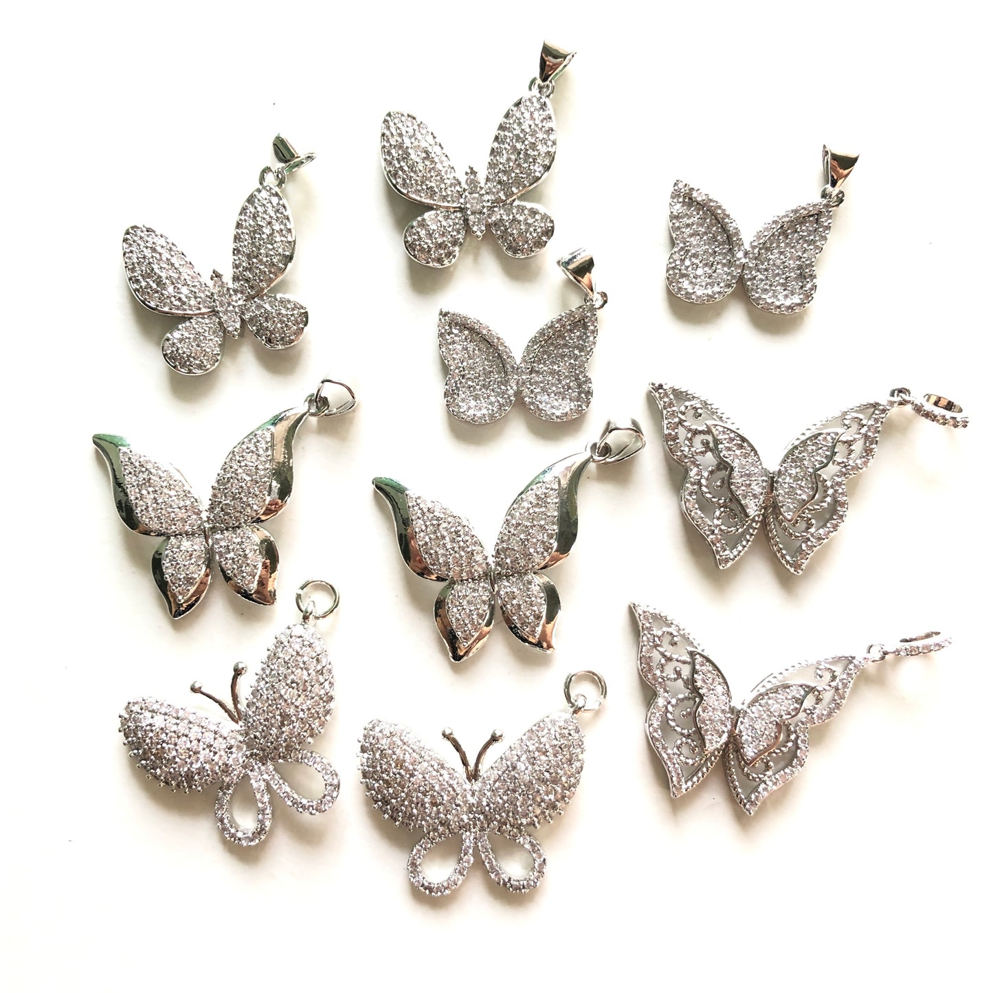 10pcs/lot Mix CZ Paved Butterfly Charms Set-Silver CZ Paved Charms Mix Charms Charms Beads Beyond