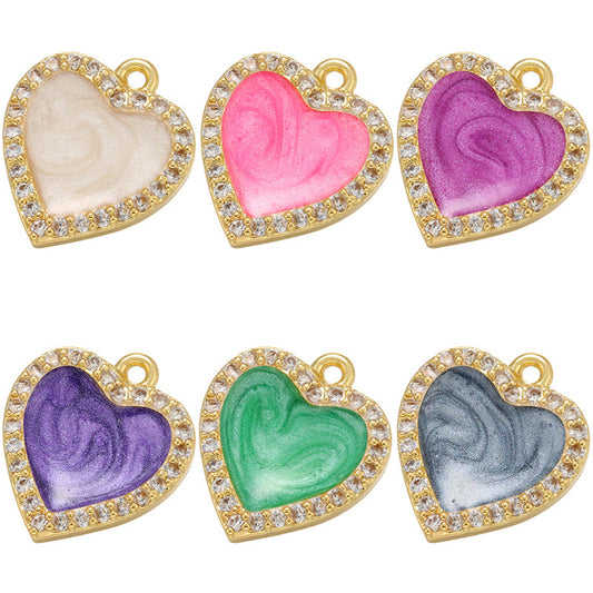10pcs/lot 14*12mm Colorful Enamel CZ Paved Small Size Heart Charm Mix Colors Enamel Charms Charms Beads Beyond