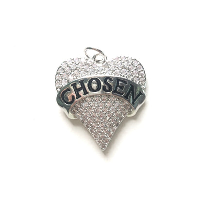 10pcs/lot 25.6*23.6mm CZ Pave Heart Chosen Word Charms CZ Paved Charms Hearts New Charms Arrivals Charms Beads Beyond