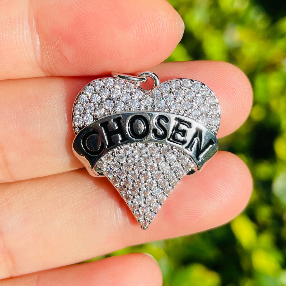 10pcs/lot 25.6*23.6mm CZ Pave Heart Chosen Word Charms Silver CZ Paved Charms Hearts New Charms Arrivals Charms Beads Beyond