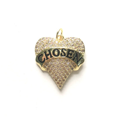 10pcs/lot 25.6*23.6mm CZ Pave Heart Chosen Word Charms CZ Paved Charms Hearts New Charms Arrivals Charms Beads Beyond