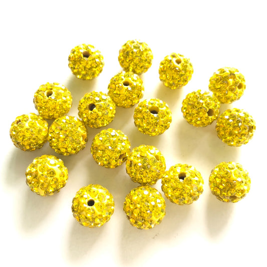 50-100pcs/lot 10mm Yellow Rhinestone Clay Disco Ball Beads Clay Beads Mardi Gras Charms Beads Beyond
