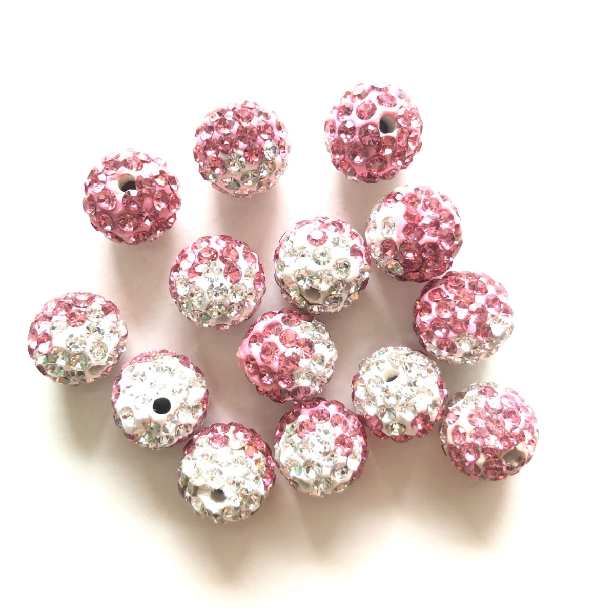 50-100pcs/lot 10mm White & Pink Rhinestone Clay Disco Ball Beads Clay Beads Charms Beads Beyond