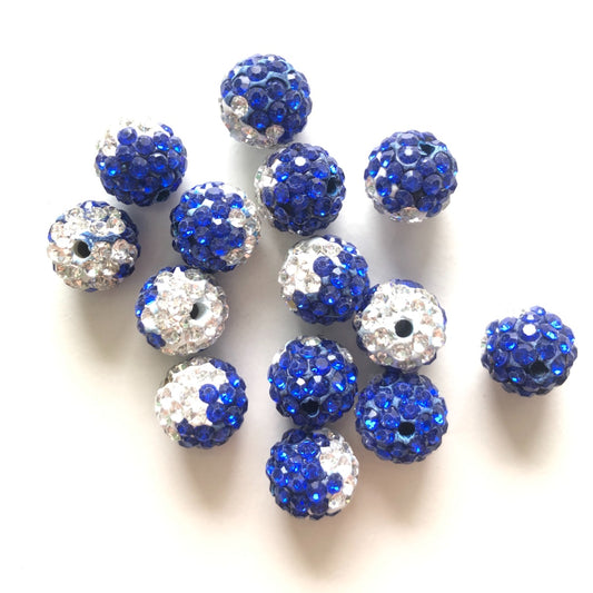 50-100pcs/lot 10mm White & Blue Rhinestone Clay Disco Ball Beads Clay Beads Charms Beads Beyond