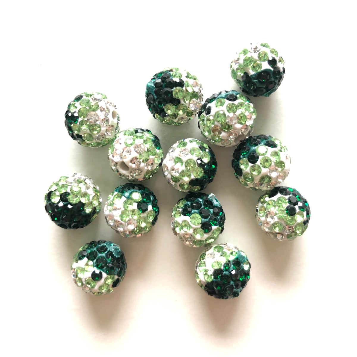 50-100pcs/lot 10mm White & Green & Dark Green Rhinestone Clay Disco Ball Beads Clay Beads Charms Beads Beyond