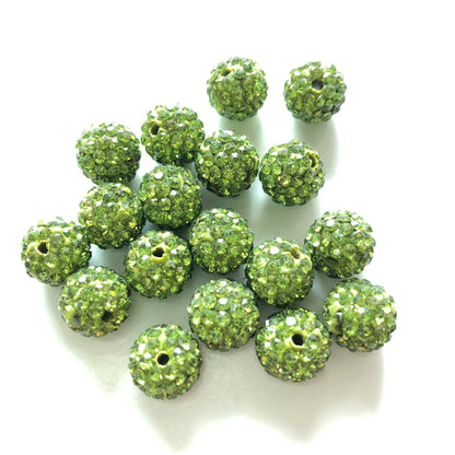 U-LIAN 100 Pcs 10mm Green Rhinestone Beads – Sparkly Round Disco Ball Beads For Jewelry Making & DIY Crafts
