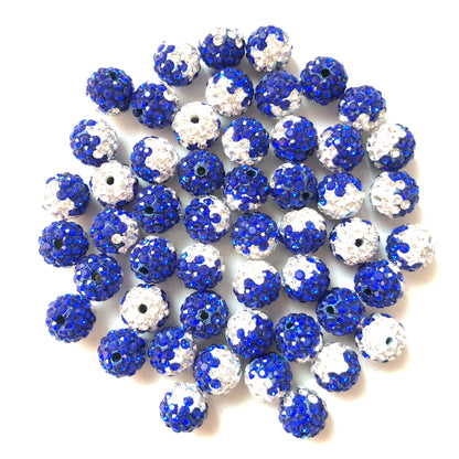 50-100pcs/lot 10mm White & Blue Rhinestone Clay Disco Ball Beads Clay Beads Charms Beads Beyond