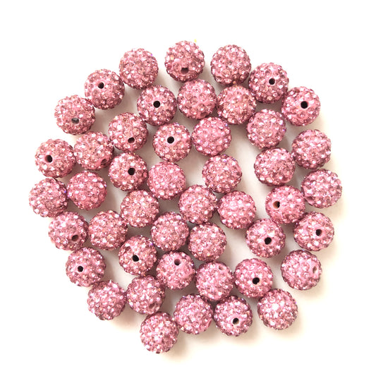50-100pcs/lot 10mm Light Pink Rhinestone Clay Disco Ball Beads Clay Beads Charms Beads Beyond