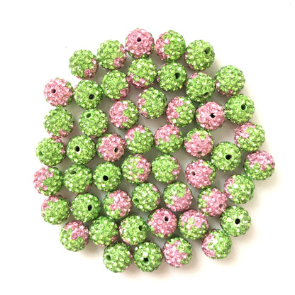 50-100pcs/lot 10mm Green & Pink Rhinestone Clay Disco Ball Beads Clay Beads Charms Beads Beyond