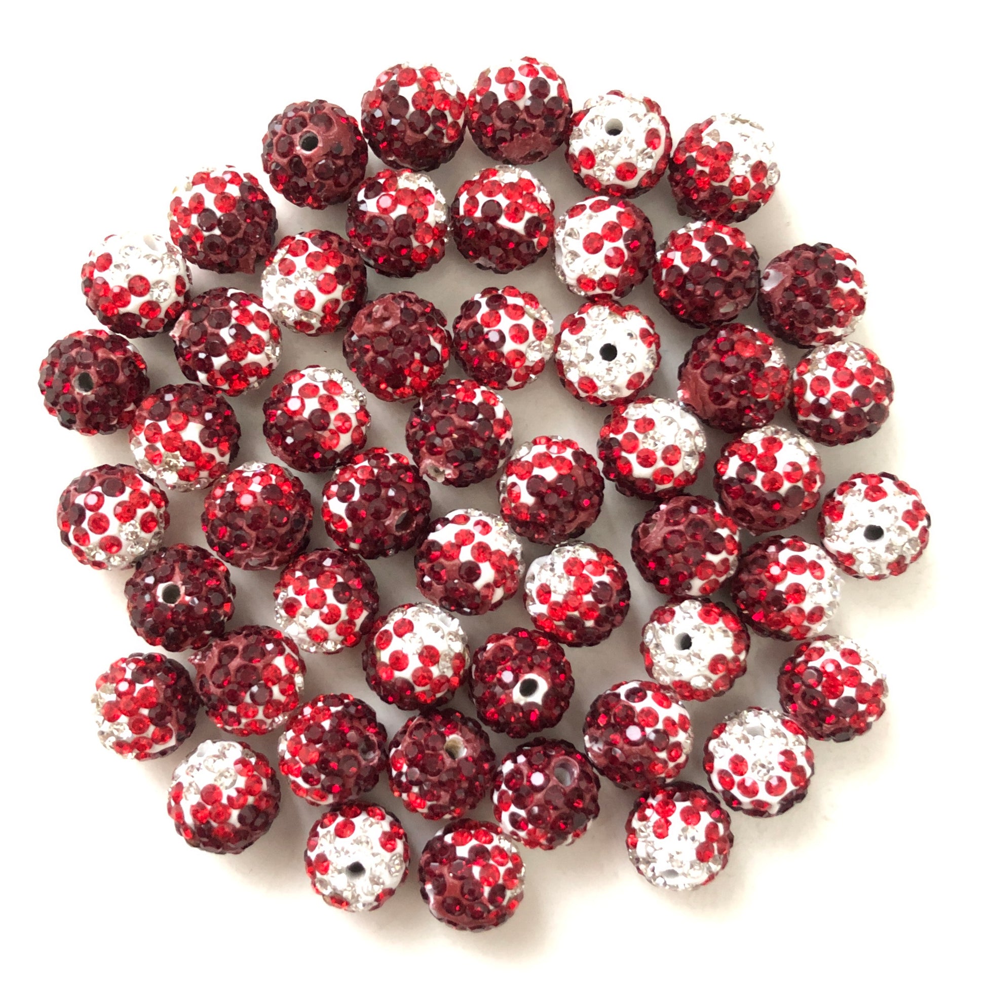 50-100pcs/lot 10mm White & Red & Dark Red Rhinestone Clay Disco Ball Beads Clay Beads Charms Beads Beyond