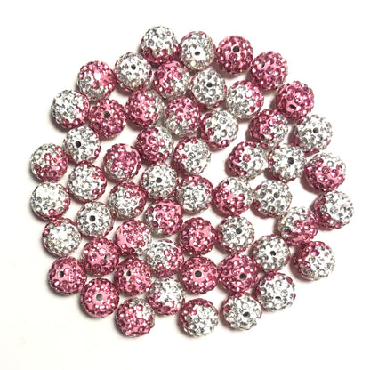 50-100pcs/lot 10mm White & Pink Rhinestone Clay Disco Ball Beads Clay Beads Charms Beads Beyond