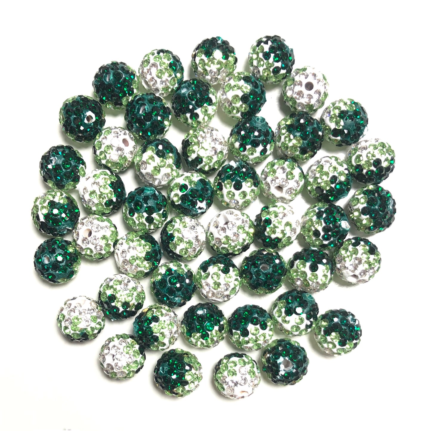 50-100pcs/lot 10mm White & Green & Dark Green Rhinestone Clay Disco Ball Beads Clay Beads Charms Beads Beyond