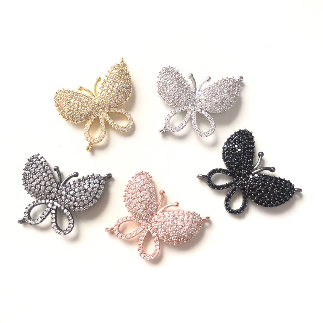 10pcs/lot 25.6*21.5mm CZ Paved Butterfly Connectors CZ Paved Connectors Animal Spacers Charms Beads Beyond