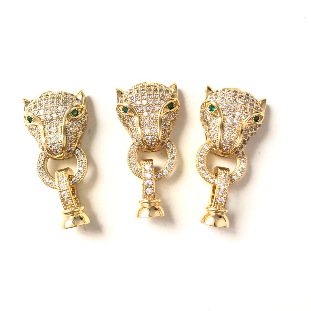 5-10pcs/lot CZ Paved Panther Connectors Clear on Gold CZ Paved Connectors Animal Spacers Charms Beads Beyond