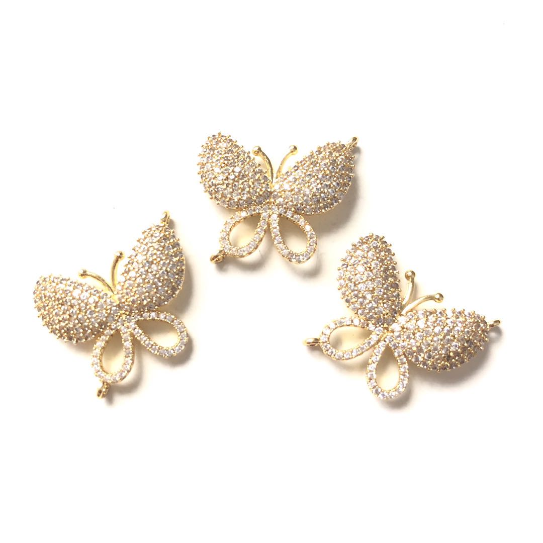 10pcs/lot 25.6*21.5mm CZ Paved Butterfly Connectors Gold CZ Paved Connectors Animal Spacers Charms Beads Beyond