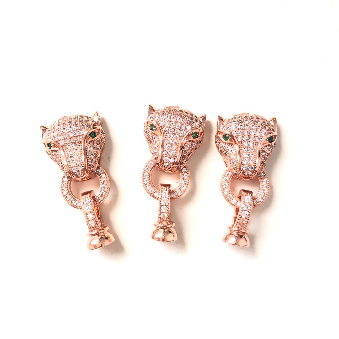 5-10pcs/lot CZ Paved Panther Connectors Clear on Rose Gold CZ Paved Connectors Animal Spacers Charms Beads Beyond