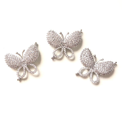 10pcs/lot 25.6*21.5mm CZ Paved Butterfly Connectors Silver CZ Paved Connectors Animal Spacers Charms Beads Beyond