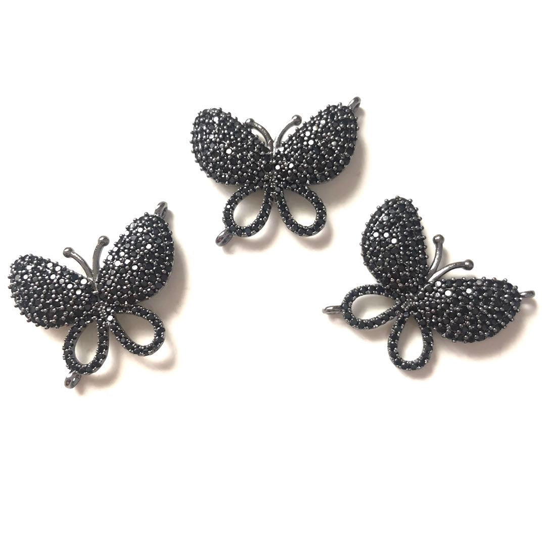 10pcs/lot 25.6*21.5mm CZ Paved Butterfly Connectors Black on Black CZ Paved Connectors Animal Spacers Charms Beads Beyond