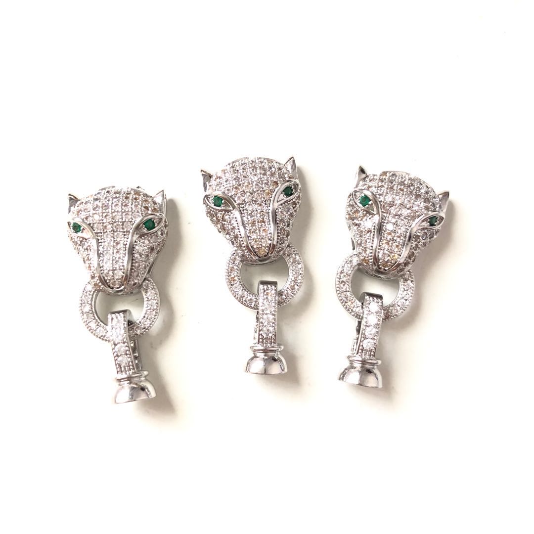 5-10pcs/lot CZ Paved Panther Connectors Clear on Silver CZ Paved Connectors Animal Spacers Charms Beads Beyond