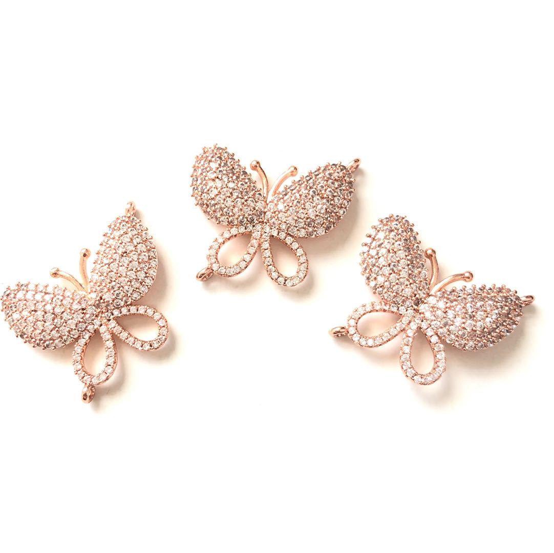 10pcs/lot 25.6*21.5mm CZ Paved Butterfly Connectors Rose Gold CZ Paved Connectors Animal Spacers Charms Beads Beyond