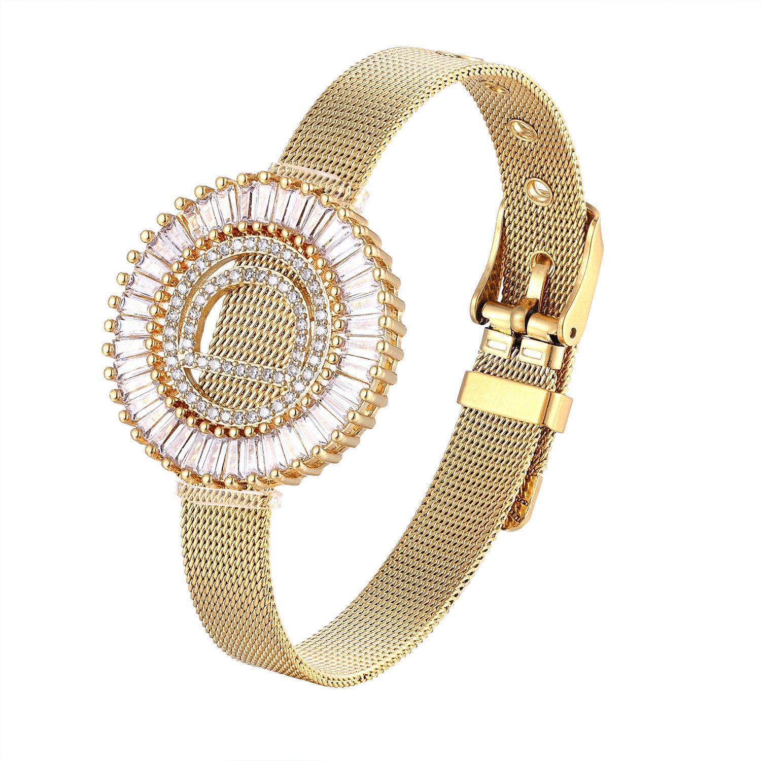 10pcs/lot CZ Paved Initial Alphabet Charm Stainless Steel Bracelet -Gold Women Bracelets Charms Beads Beyond