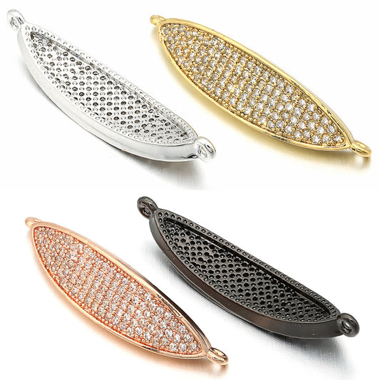 10pcs/lot 34*8mm CZ Paved Flat Oval Connectors Mix Colors CZ Paved Connectors Charms Beads Beyond
