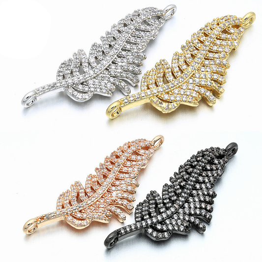 10pcs/lot 42*15mm CZ Paved Feather Connectors Mix Colors CZ Paved Connectors Charms Beads Beyond