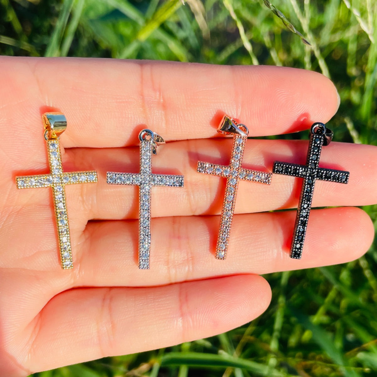 10pcs/lot 36*17mm CZ Paved Cross Charms Mix Colors CZ Paved Charms Crosses Charms Beads Beyond