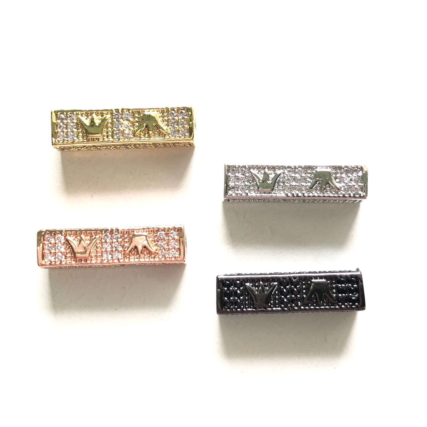 10-20pcs/lot 21*6mm CZ Paved Crown Centerpiece Spacers CZ Paved Spacers Cuboid Spacers Charms Beads Beyond