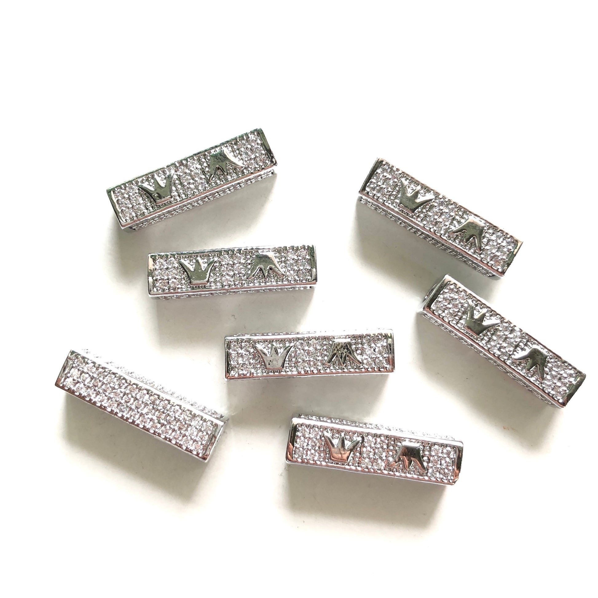 10-20pcs/lot 21*6mm CZ Paved Crown Centerpiece Spacers Silver CZ Paved Spacers Cuboid Spacers Charms Beads Beyond
